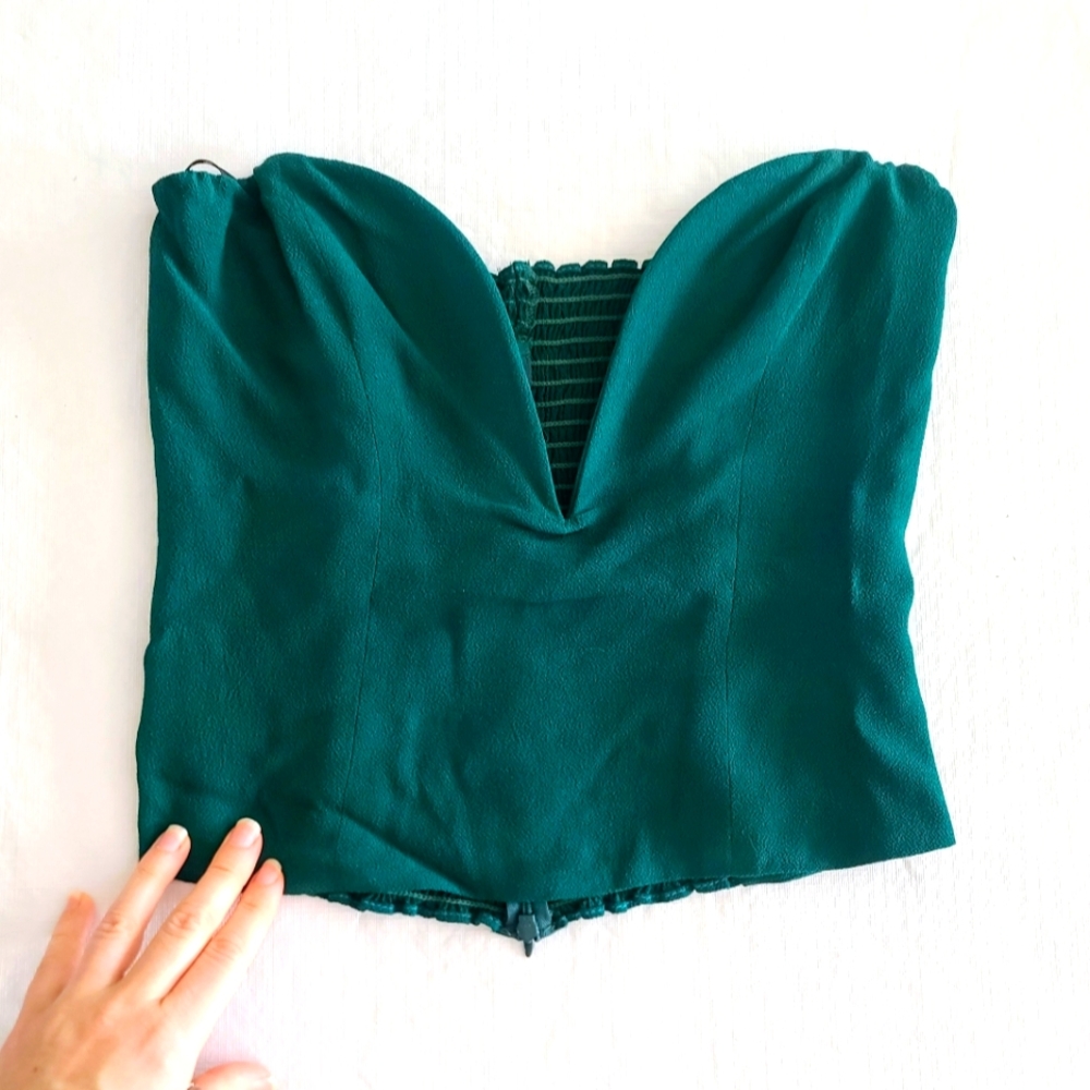 Reformation Strapless Green Tube Top Deep V Neck Tank Top